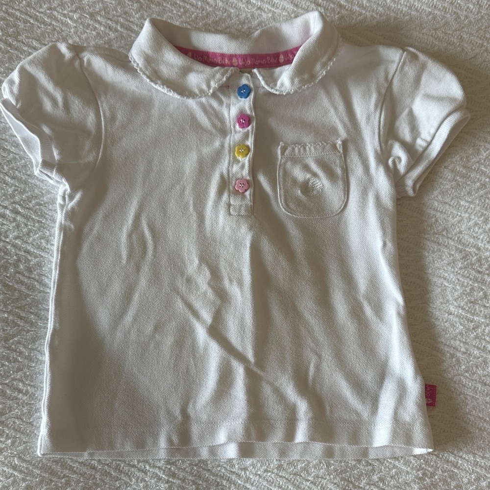 JoJo Maman Bebe White Polo with Multicolor Buttons 3-4yrs